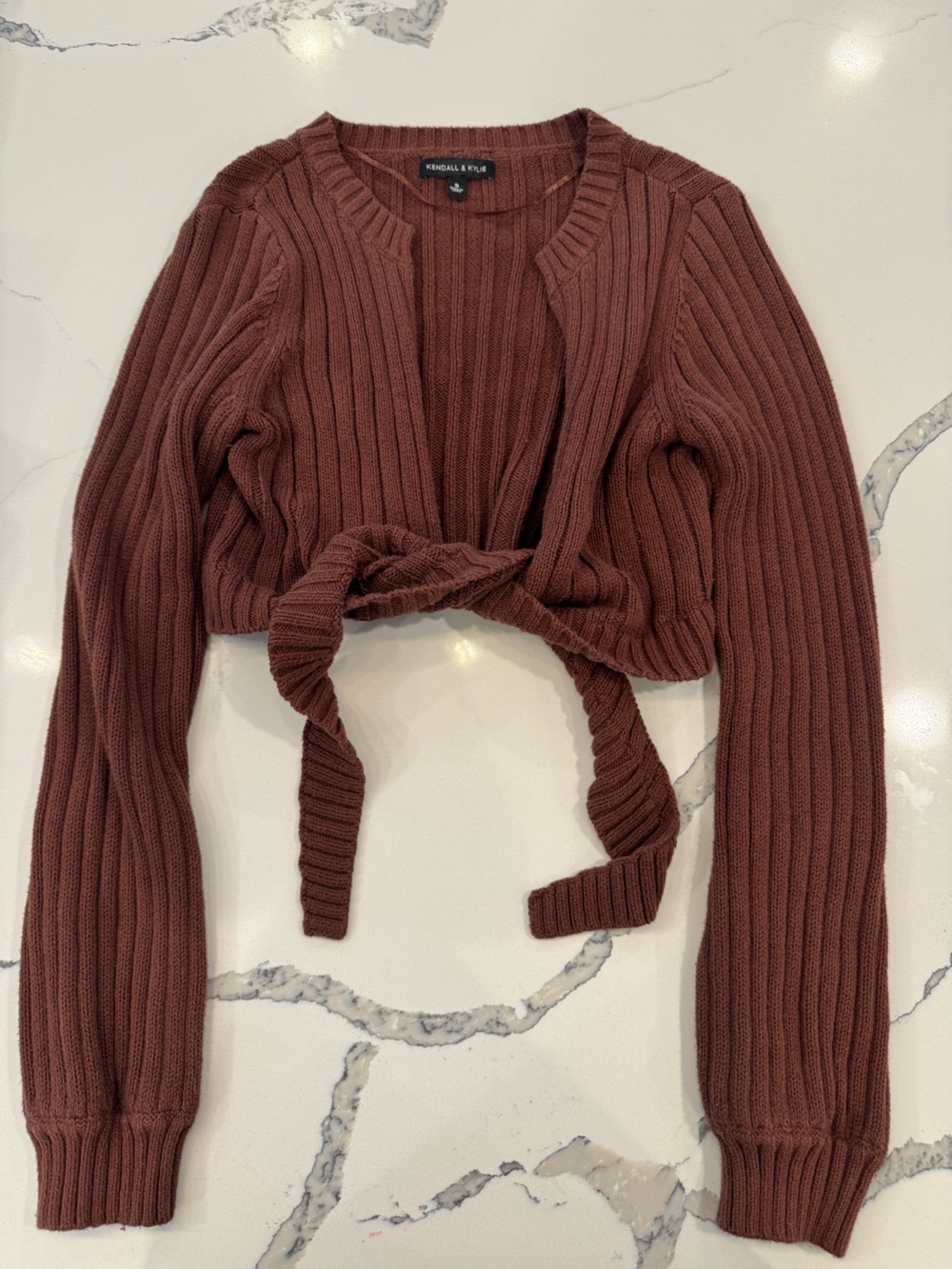 Kendall & Kylie Cropped Tie-Front Sweater - Rust